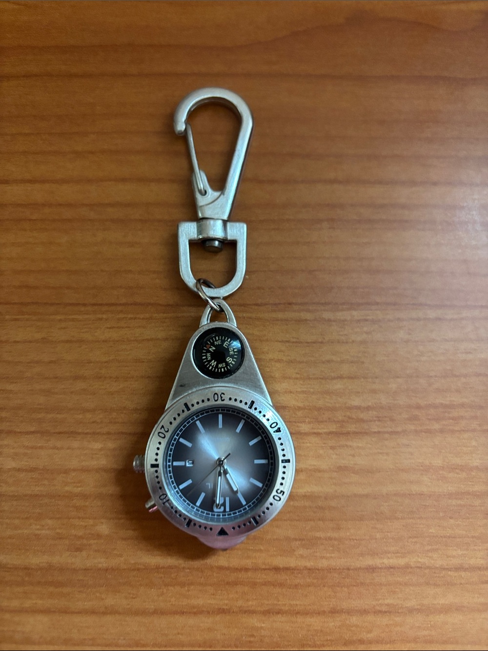Fossil Silver Keychain/Carabiner Watch with Black Dial and Compass